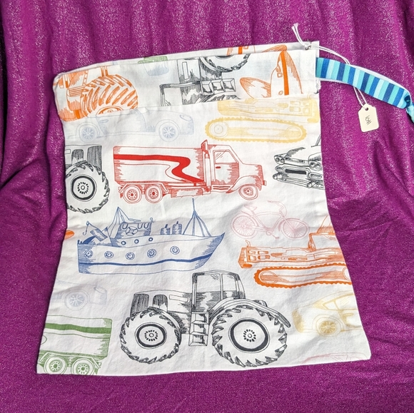 Reusable Fabric Produce Bag with Tare Weight- Trucks and Blue Ribbon - Picture 6 of 6